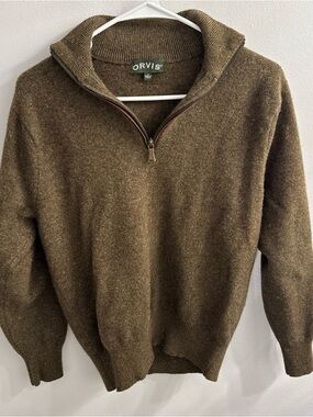 Orvis Men's Olive Brown Zip-Neck Wool Sweater